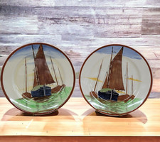 Antique Royal Doulton Set of 2 Plates Ship Series B May 1903 Hand Painted 10.25