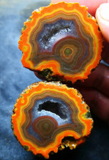 1Pair Rare China Natural Warring States Red Agate Geode Quartz Crystal Slices picture