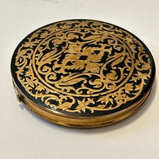 Vintage Dorset Rex Fifth Avenue Powder Compact Black Gold Empty Vanity Decor picture