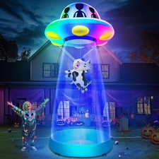 Inflatable Yard Decorations TURNMEON 10 Ft Tall Halloween UFO Cow Abduction 1 picture