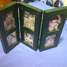 Fetco Green Wood Tri-Fold 6-Photo Picture Frame 4x6 Clear Glass Freestanding picture