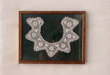 Vintage framed Irish crochet lace collar, Edwardian era art piece, gold frame picture
