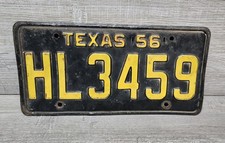 1956 Texas License Plate - Original, Black/Yellow, HL3459 Vintage ~ picture