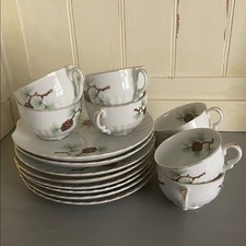 Vintage Porcelain Pinecone Pattern Desert Set - White and Brown Made in Japan picture
