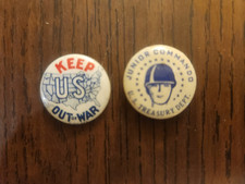 Vintage WW2 US Treasury Junior Commando Keep US Out Of War Pinbacks Authentic picture