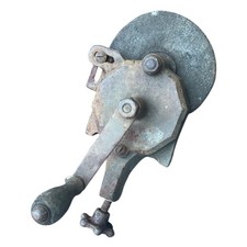 Antique Hand Crank Bench Grinder Clamp-On Sharpening Wheel Wood Handle picture
