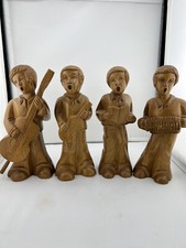 Vintage 8”WOOD CARVED 4 MUSICIAN BOYS STATUE FIGURES picture