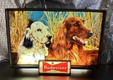 Vintage 1950s Budweiser Beer Lighted Sign English And Irish Setter Hunting Dogs picture