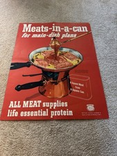 1947 MEAT From A Can Square Meal vintage Window Ad Original picture