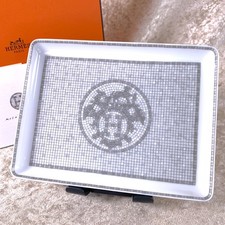 Hermes Paris Rectangle Tray Sushi Plate Mosaique au 24 Platinum Porcelain w/Case picture