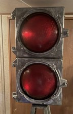 1959 Vintage Traffic Signal Light on Metal Stand, 2-Light Red Lenses picture