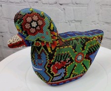 Vintage Huichol Beaded Mexican Folk Art Duck  On Wood picture