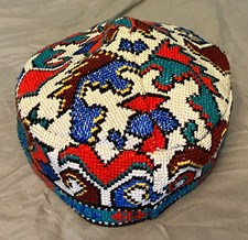 ⁠Vintage Bukharian Uzbek Kippa Hand Embroidered Tubeteika Doppa Ethnic Skull Cap picture