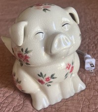 Vintage 1990s Flying Pig Night Light Floral Pink Whimsical Cottagecore Lamp picture