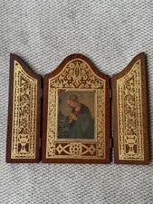 Vintage 1950s Virgin in Adoration 23K Gold Gilt Triptych- Florentine Guild Italy picture