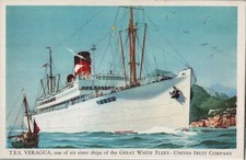 Vintage Postcard 1930's T.E.S. Veraua, Great White Fleet, United Fruit Company picture