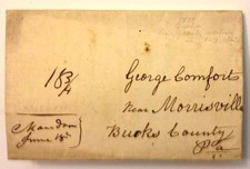 1838 antique STAMPLESS LETTER COVER~SAM COMFORT to CHILDREN macedon nj bucks pa picture