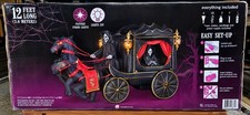 RARE Gemmy Animated 12-Foot Carriage Hearse with Reaper Halloween Inflatable NEW picture