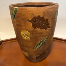 Vintage Brown Pottery Vase Decorated With Fall Colored Leaf’s picture