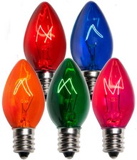 25 C7 Multicolor Incandescent Christmas Light Bulbs 5 Watt Transparent E12 Base picture