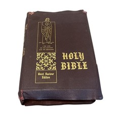 Vintage Leather Holy Bible King James Version Large Brown Good Savior Ed 1950 picture