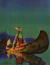1932 Edward Eggleston Indian Maiden Canoe Pin-Up Print Starlight Brown & Bigelow picture