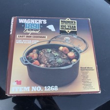 Vtg Wagner Cast Iron 5 Qt Dutch Oven 1268 With Pyrex Glass Lid New In Box RARE⭐️ picture