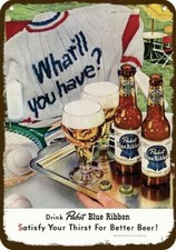 1952 PABST BLUE RIBBON BEER & Sweater Vintage Look DECORATIVE REPLICA METAL SIGN picture