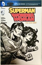 Superman Wonder Woman 1 - Blank Sketch Variant Cover Original Art Sportelli +COA picture