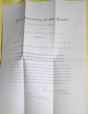 1888 New Jersey Grand Commandery General Order No 1 Knights Templar Visitations picture