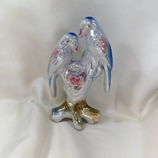 Vintage Lusterware Love Birds Figurine with Pink Rose picture