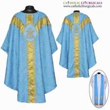 Marian BLUE Ave Maria Gothic vestment and stole set ,Gothic chasuble,casel NEW picture