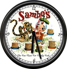 Sambo's Restaurant Pancake Tiger India Boy Diner Style Sign Black Rim Wall Clock picture
