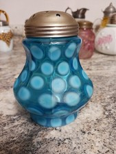 Northwood Blue 9 Panel Polka Dot Opalescent Sugar Shaker EAPG Muffineer picture