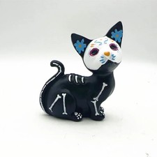 Day of the Dead Cat Figurine, Sugar Skull Halloween Statue, Resin Home New Decor picture