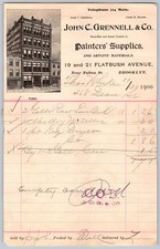 1889 billhead JOHN GRENNELL PAINTERS ARTISTS SUPPLY FLATBUSH AVE BROOKLYN N.Y. picture