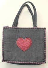 Enesco Nici Hipp Hearts Denim and Pink Faux Fur Heart Tote Bag 8