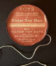 RARE Antique VICTOR TOY OATS Metal Yo-Yo Cereal Premium Toy & Paper Inserts picture