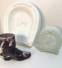 Vintage Western Glass Lot Purple Slag Cowboy Boot & Milk Glass Horseshoe Ashtray picture