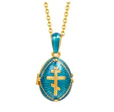 Orthodox Three Bar Cross Pendant + Chain 18K Gold Plated Enamel Locket Necklace picture