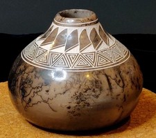 Vtg Horse Hair Veronica Louis Acoma Pueblo Native American Pottery Vase 3.5