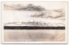 Vintage Real Photo Postcard Olympic Mountains from Puget Sound Washington picture