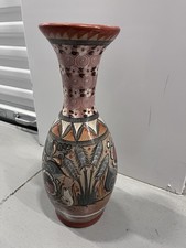 VTG Tall Tonala Pottery Jalisco Mexico Signed A. Jimon Bird/Jungle Fauna Design picture