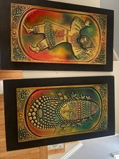 • Vintage Mid Century Hadar Aviv Israel Enamel on Metal Wood Wall Plaques Set of picture
