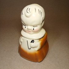 Vintage Two Faced Baby Ceramic Coin Bank Happy Sad Kitsch Mid Century Modern picture