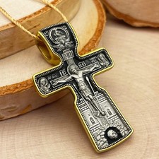 Silver 925 Gilding 999 Cross Crucifixion of Christ St. Nicholas the Wonderworker picture