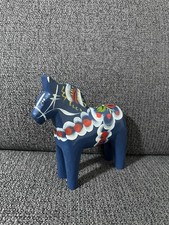 Nils Olsson 2.5”x3” Dala Horse Blue Hand Painted Swedish Folk Art Dalecarlian picture