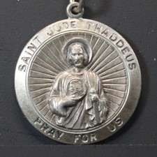 Vintage Sterling Silver - Saint Jude Thaddeus - Neckless 25mm with 24