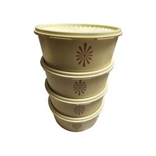 4x VTG Tupperware 1204 Servalier Yellow Canister with Starburst Lid EUC picture