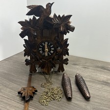 Vintage German Bird Five Leaf Black Forest Brown Cuckoo Clock Door Doesn’t Close picture